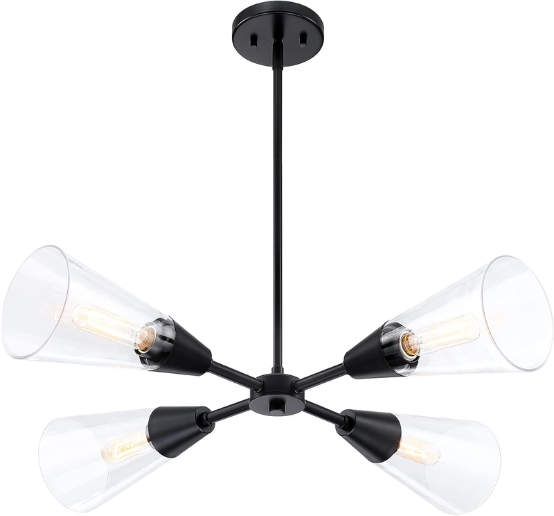 Norro 4 Light Chandelier, 30 Inch Ceiling Fixture for Kitchen, Dining Room, Bedroom, and Living Room, Matte Black, D290M-4CH-MB