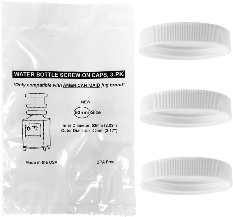Threaded/Screw-On Caps for 3 and 5 Gallon Water Bottle Jugs (3 Pk) (53Mm, White)