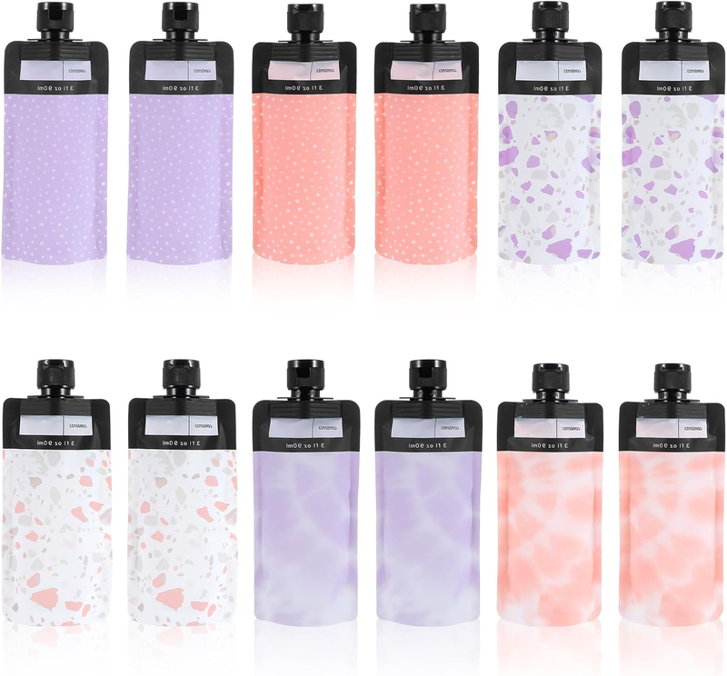 12 Pcs Travel Pouches for Toiletries, 6 Colours Refillable Travel Pouches for Li