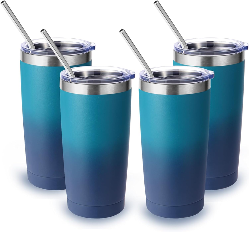 20Oz Stainless Steel Tumbler with Lid and Straw Bulk 4 Pack,Double Wall Insulate
