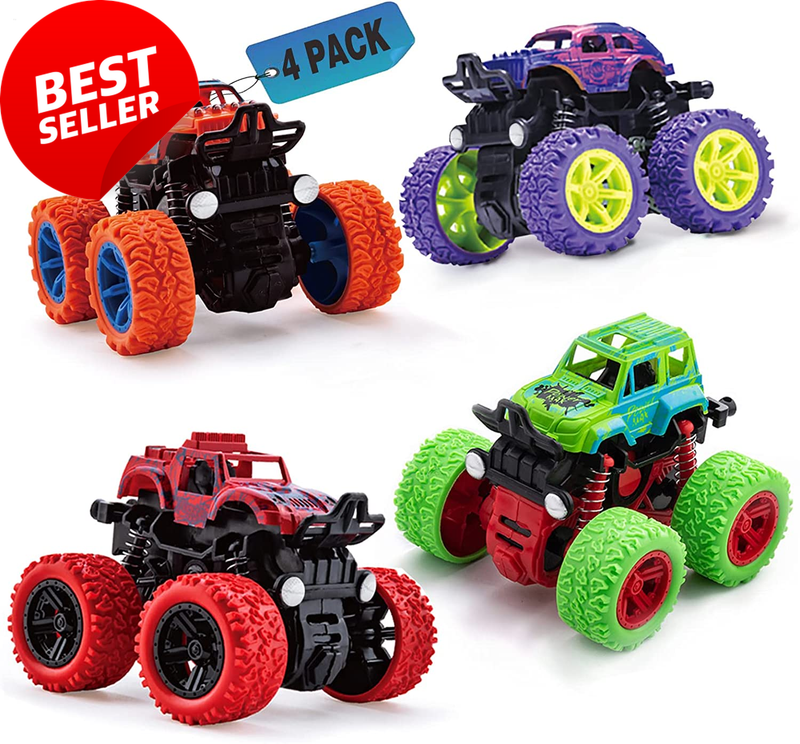 4 PCS Monster Truck Toys for Boys Girls, Friction Powered Push and Go Car Toy fo