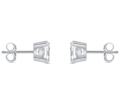 Pre-owned Shine Brite With A Diamond 2.25 Ct Princess Cut Earrings Studs Solid 14k White Gold Push Back Basket In White/colorless