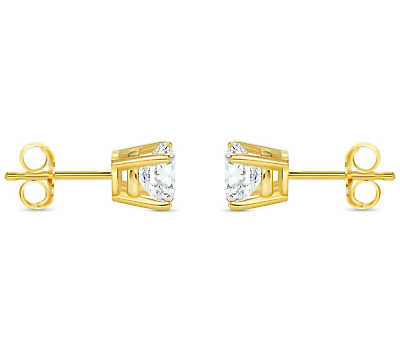 Pre-owned Shine Brite With A Diamond 1.5 Ct Round Cut Earrings Studs Solid Real 18k Yellow Gold Push Back Basket In White/colorless
