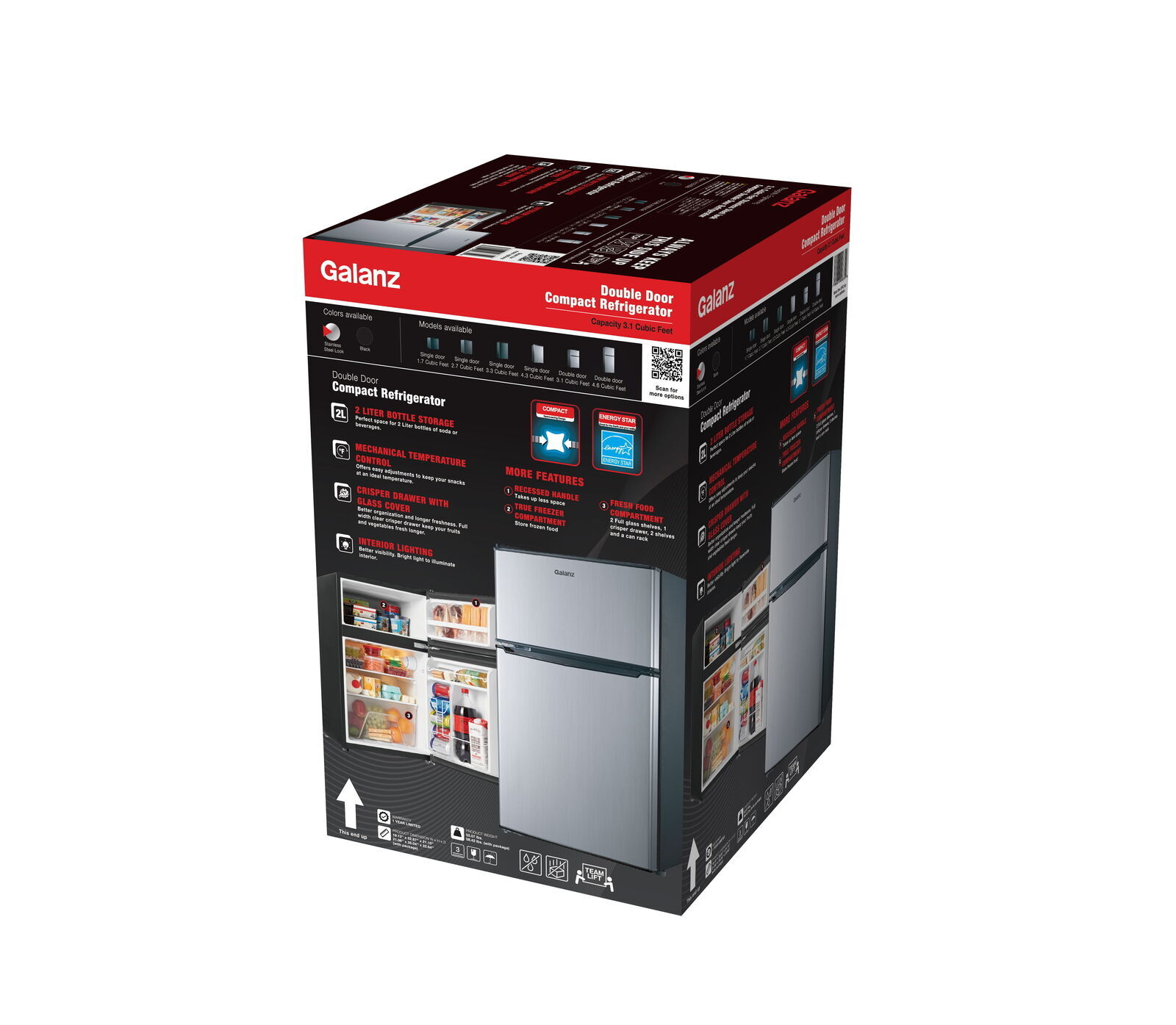 3.1 Cu ft Two Door Mini Fridge with Freezer Small Refrigerator Home Office Dorm