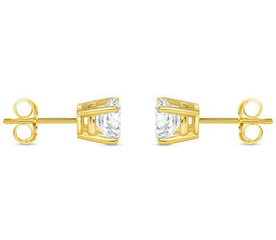 Pre-owned Shine Brite With A Diamond 1.25 Ct Round Cut Earrings Studs Solid Real 18k Yellow Gold Push Back Basket In White/colorless
