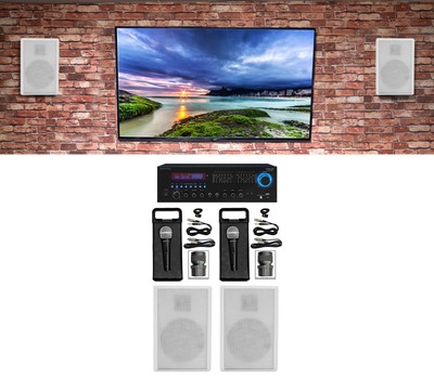 Technical Pro Karaoke Machine System w/ Bluetooth+(4) 5.25'' White Wall Speakers