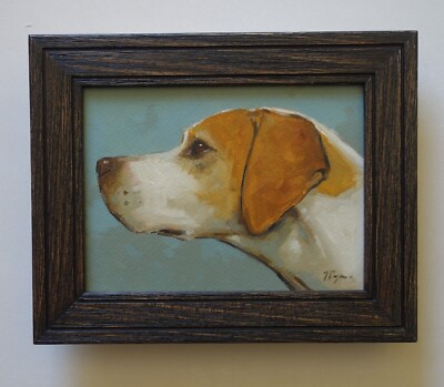 Original framed oil painting -  pointer dog - portrait by UK artist j payne