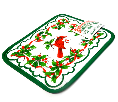 Vintage Sunweave Hotpad Cardinal Bird Holly Berries Quilted 9