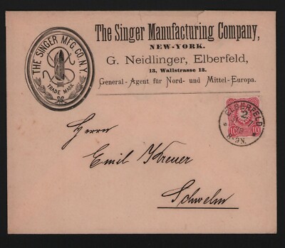 ELBERFELD, Briefumschlag 1878, The Singer Manufacturing Company New York