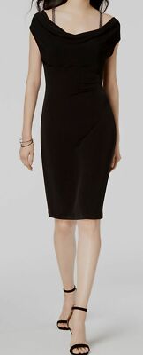 New $275 Connected Women's Black Ruched Stretch Cowl-Neck Cocktail Dress Size 4P