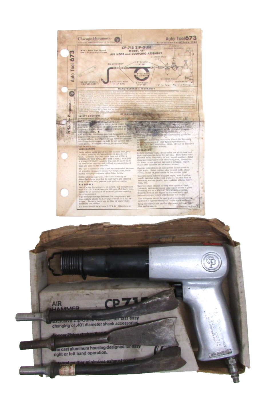 CHICAGO PNEUMATIC ZIP GUN CP 715, AIR HAMMER w/ 3 BITS CHICAGO PNEUMATIC ZIP GUN CP 715, AIR HAMMER w/ 3 BITS