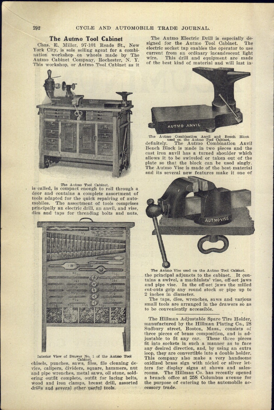 1906 PAPER AD CAR AUTO ARTICLE Autmo Tool Cabinet Anvil Bench 