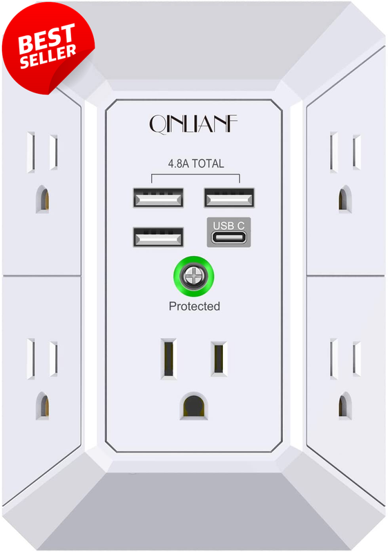 5 Outlet Surge Protector Wall Charger 4 USB Ports 4.8A Power Strip Adapter - US