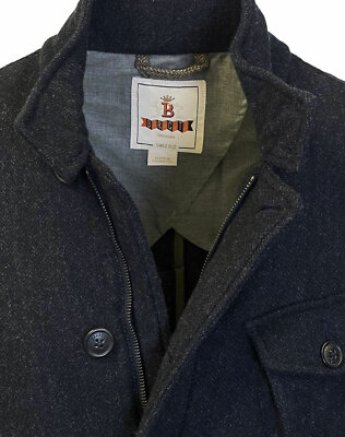 Pre-owned Baracuta Mens Herringbone Woven Wool Blazer Large (44) Midnight Blue