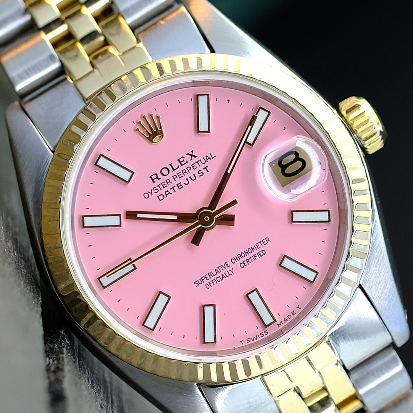 ROLEX LADIES DATEJUST MIDSIZE WATCH GOLD & STEEL PINK INDEX ROLEX LADIES DATEJUST MIDSIZE WATCH GOLD & STEEL PINK INDEX