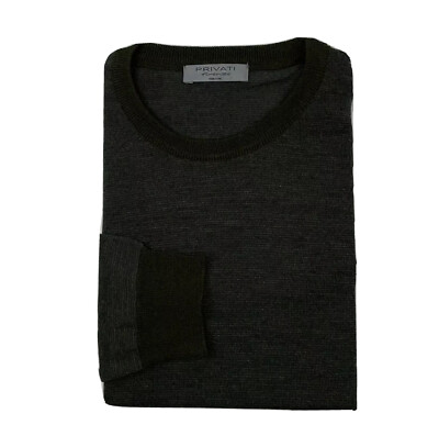 Privati Firenze Gray Green Trim Merino Wool Crewneck Sweater Size M NWOT