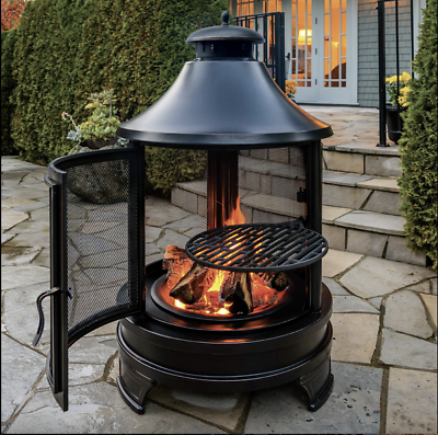 Large Garden Fire Pit Outdoor Patio Heater Log Burner Metal BBQ