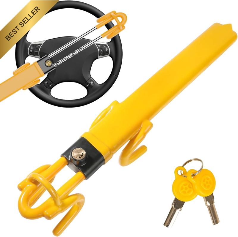 Heavy Duty Steering Wheel Lock Adjustable Double Hook 2 Keys