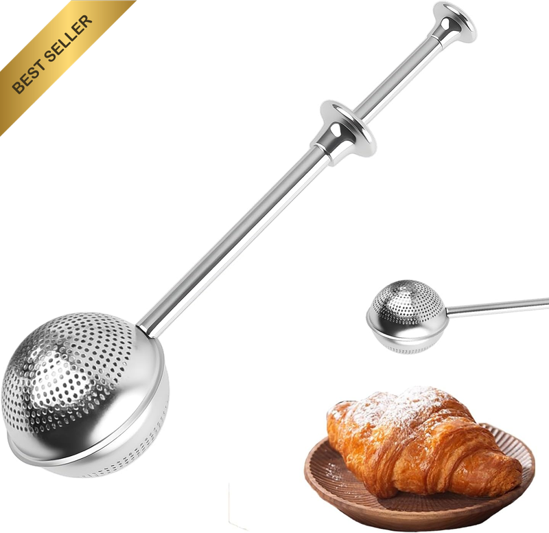 Stainless Steel Baking Sifter - One-Hand Operated Flour Sieve with Dusting Wand