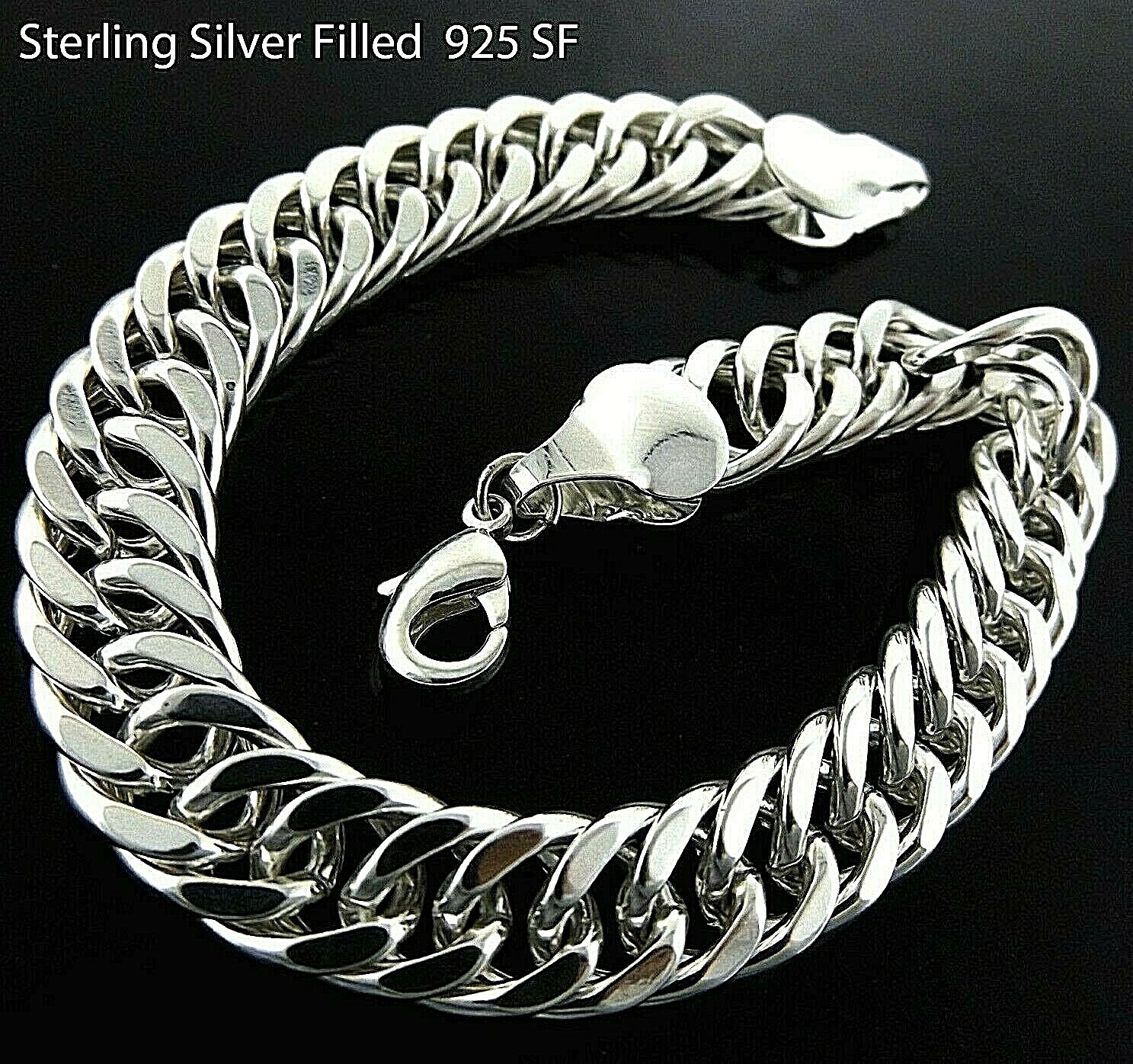 Mens Chain Bracelets 925 Sterling Silver Filled Real Solid