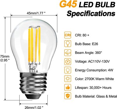 6X E26 LED Light Bulbs G14 G45 Dimmable Globe Chandelier Bulbs Warm White 4W 6W