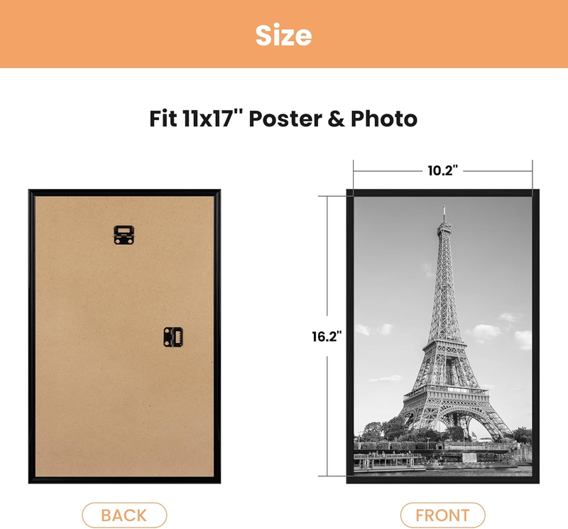 11X17 Picture Frame Black 3 Pack, 11 X 17 Frame for Horizontal or Vertical Wall 