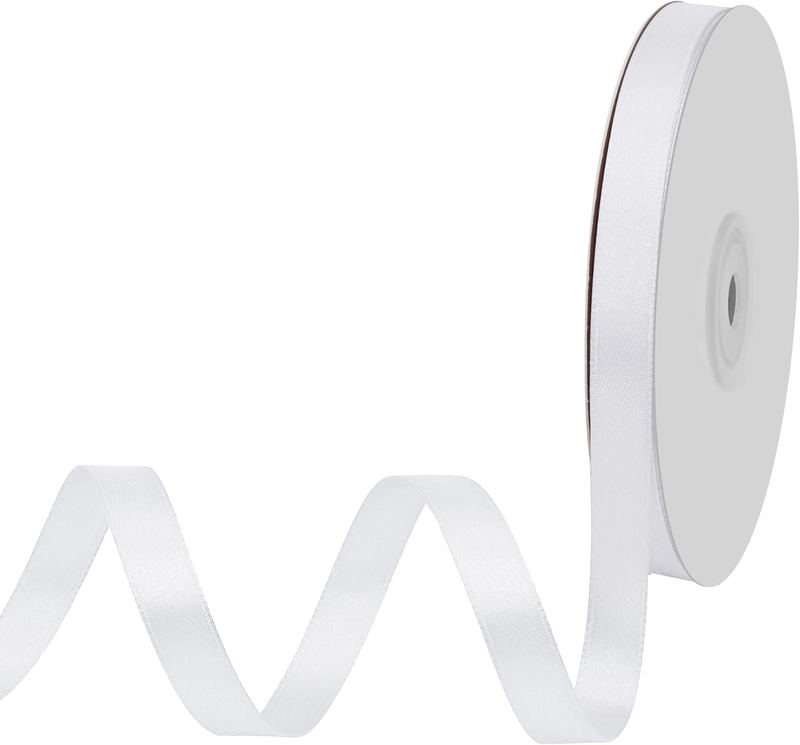 White Satin Ribbon 3/8 Inch X 50 Yards Double Faced Solid Color Ribbon for Craft