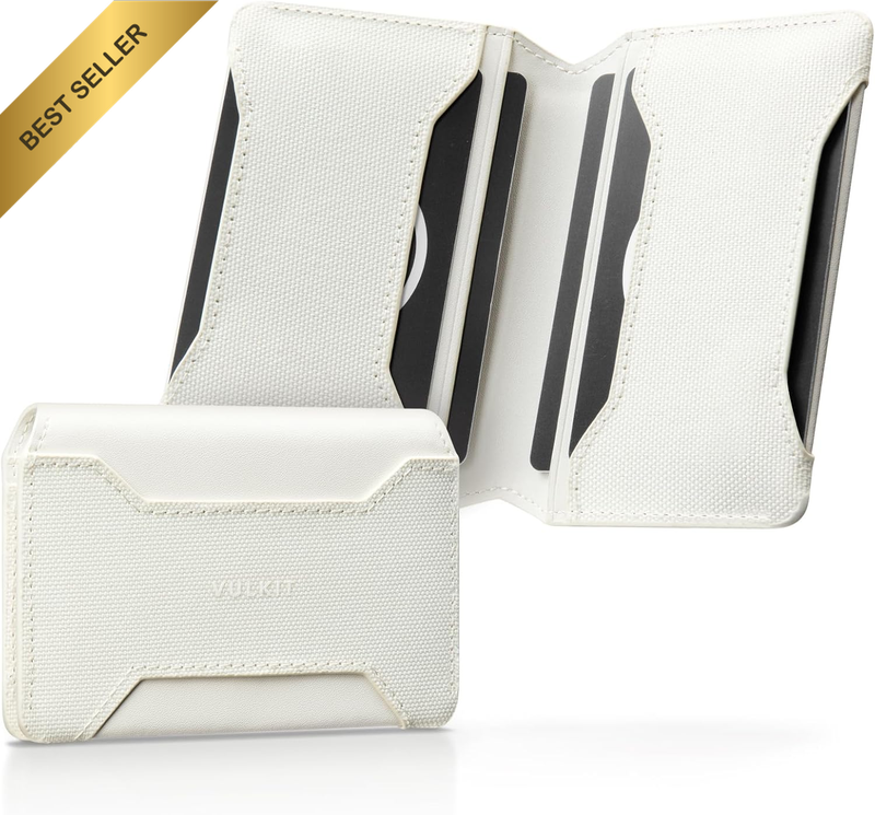 Slim RFID Leather Card Holder Magnetic Closure Minimalist Wallet Beige