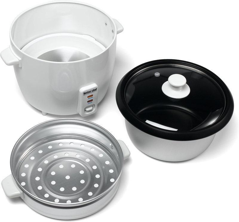 Basic Rice Cooker with Food Steamer | Glass Lid | Non-Stick | Cool-Touch | Paddl