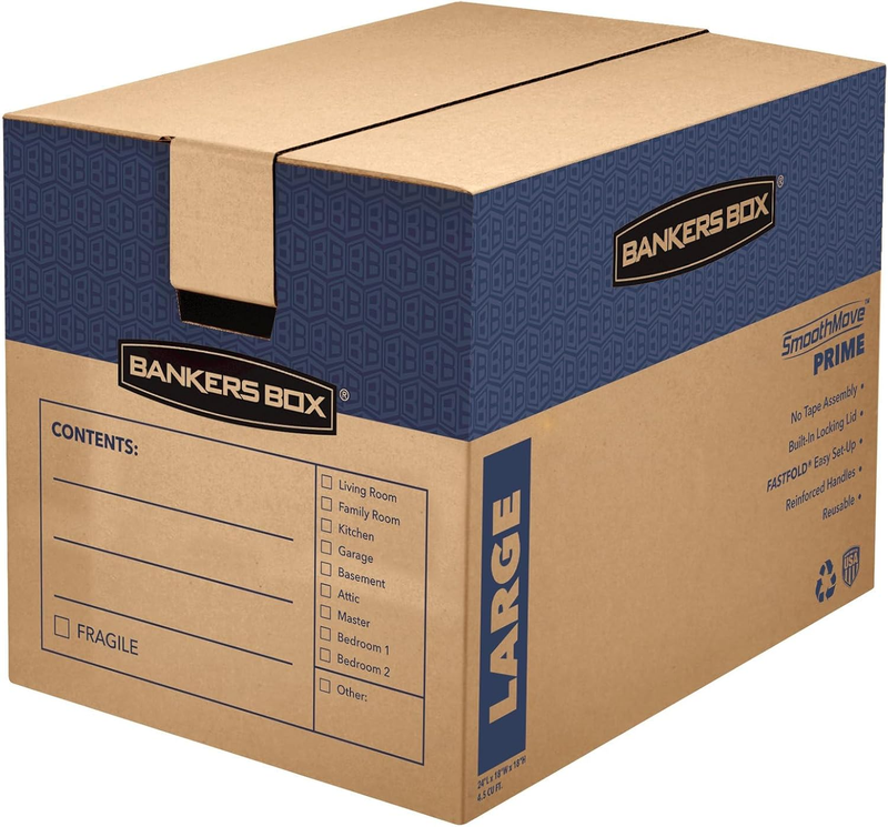 SmoothMove Prime Moving Boxes Large 24x18x18 Fast-Fold Tape-Free 6 Pack
