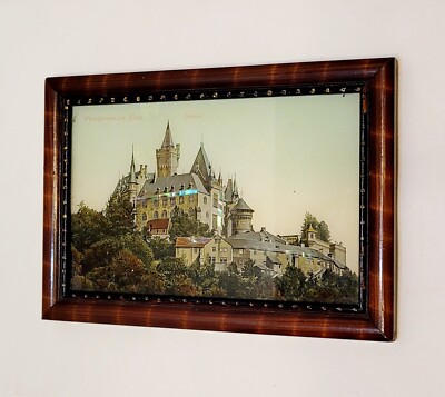 Antique Tiger Wood 4 X. 6 Framed German Castle Wernigerode am Harz Foil Accents 
