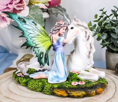 Beautiful Fairy Fae Goddess Princess With Rare Eucalypse Unicorn Pet Figurine