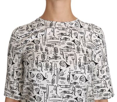 Pre-owned Dolce & Gabbana Blouse White Musical Instruments Print Top It46/us12/xl $545
