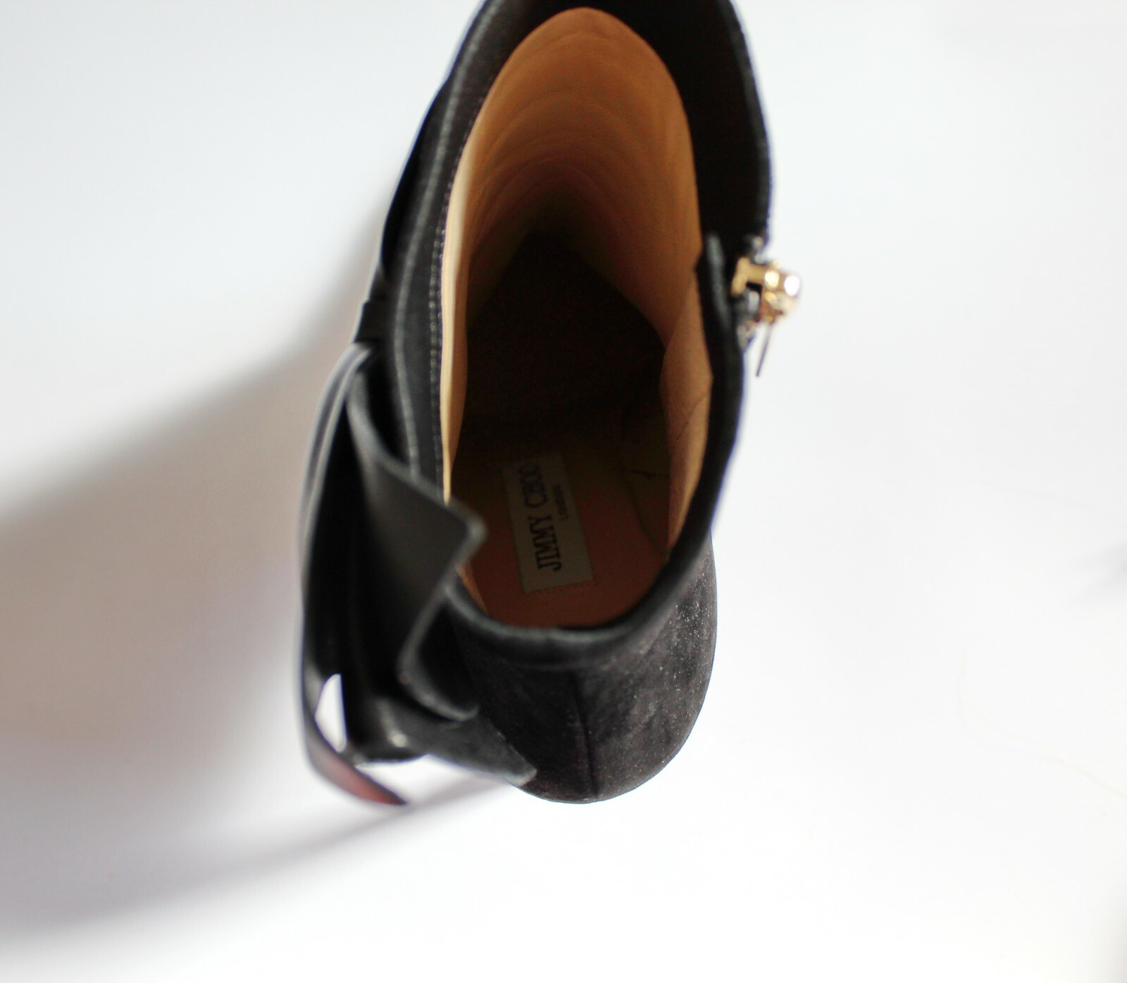 Pre-owned Jimmy Choo Runway Suede Pointy Toe Booties With Leather Bow, Black, Eur 39