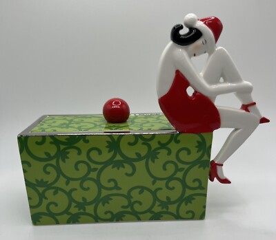 Vtg Dept 56 Sexy Mrs Claus Sitting On Christmas Present Box Green Red Ceramic