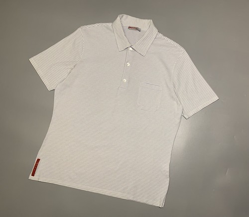 Prada Mens Cotton White Striped Red Tab Polo Shirt Tee | eBay