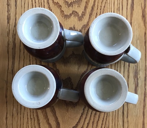 Set 4 Match Stoneware Coffee Cups Mugs Brown Blue Canadian Geese Flight