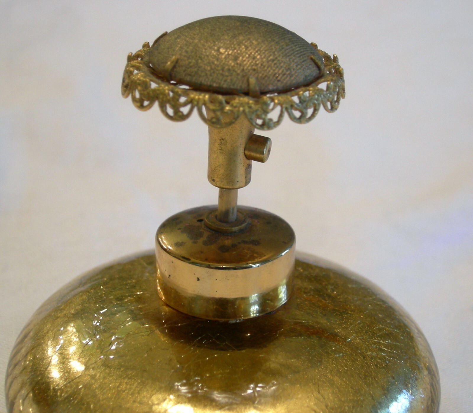 Vintage Ornate GOLD FOIL CRACKLED GLASS PUMP TOP PERFUME BOTTLE Regency