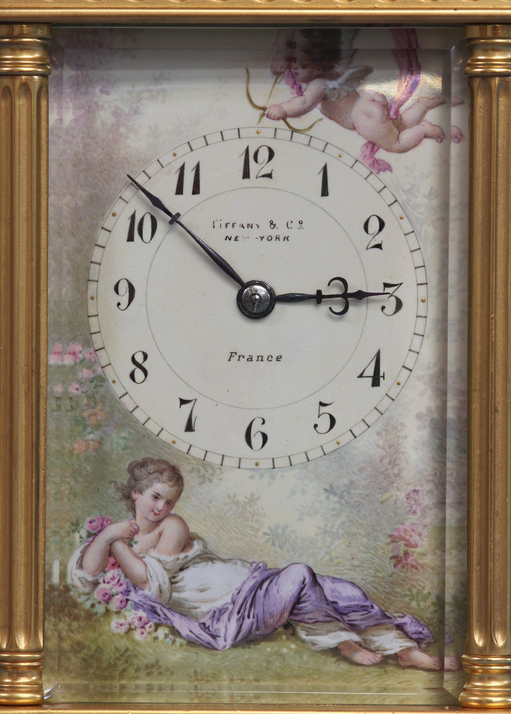 c.1900 French Enamel Paneled Carriage Clock.