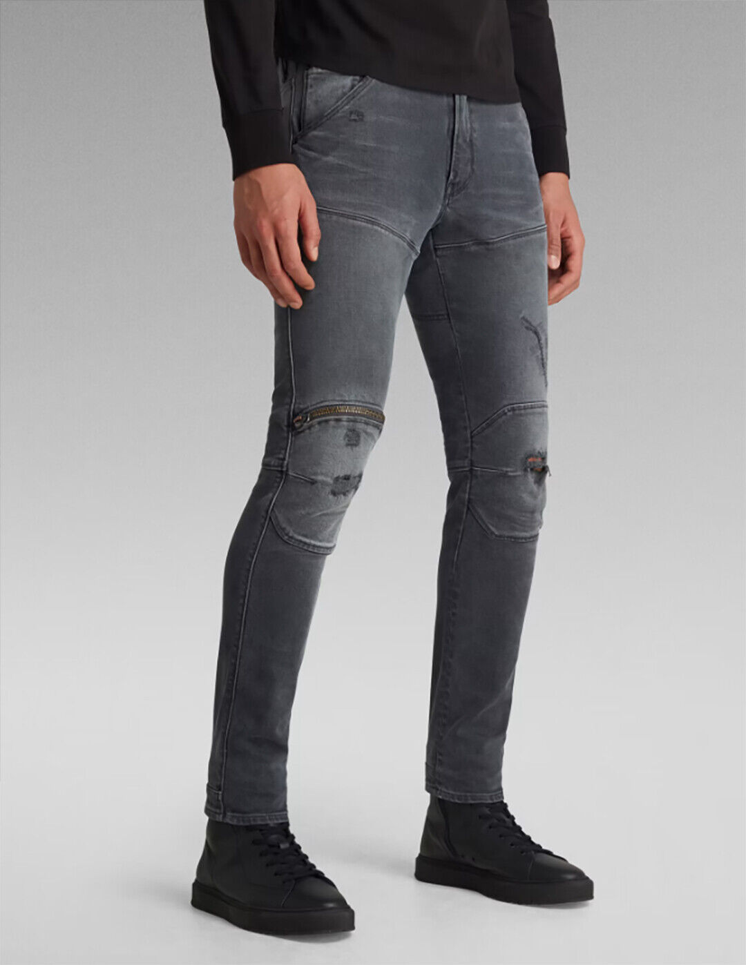 G-Star Faded Ripped Blade 5620 3D Zip Knee Skinny Iron Black G-Star Faded Ripped Blade 5620 3D Zip Knee Skinny Iron Black