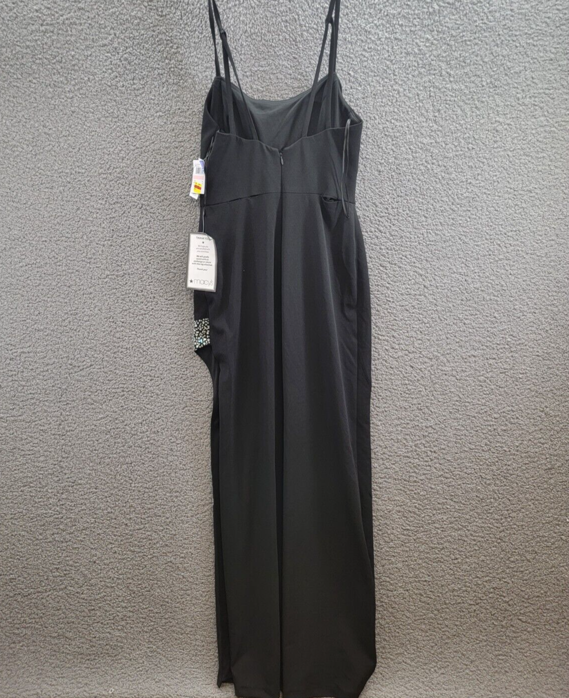 Nightway Rhinestone-Trim Strappy-Back Gown Women 10 Black Straight Neck Back Zip - Picture 9 of 15