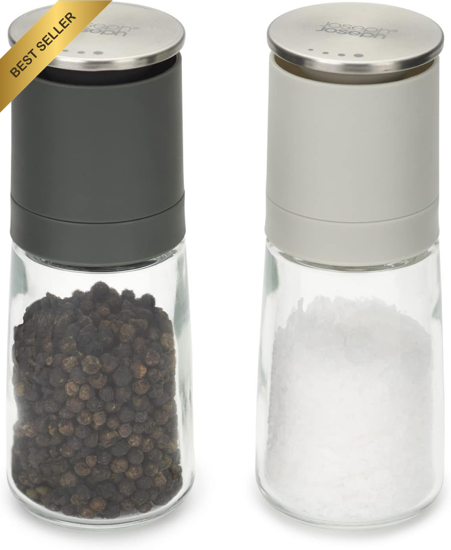 Duo Manual Salt and Pepper Mill Set - Inverted Grinder with Ceramic Grinder, Bla