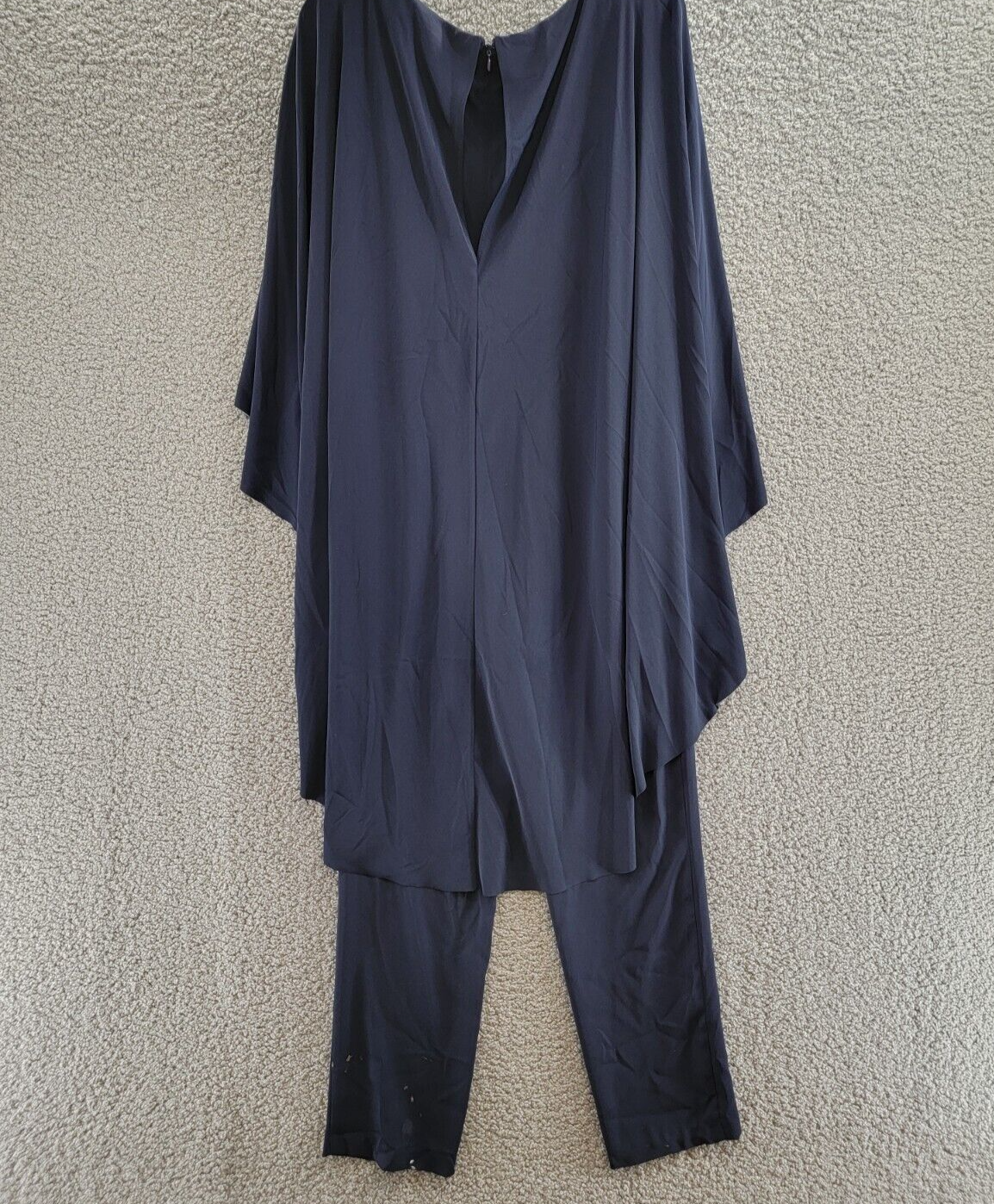 Lauren Ralph Lauren Georgette Cape Jumpsuit Women's 8 Navy Boat Neck Back Zip - Picture 11 of 18