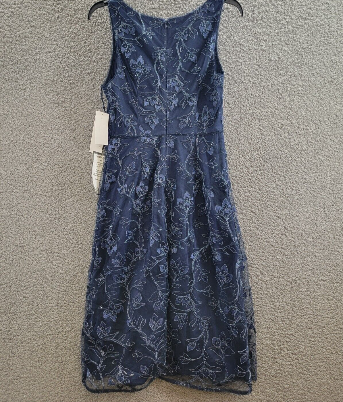 Papell Studio Floral Sequin Embroidered Midi Dress Women's 4 Light Navy Back Zip - Picture 9 of 16