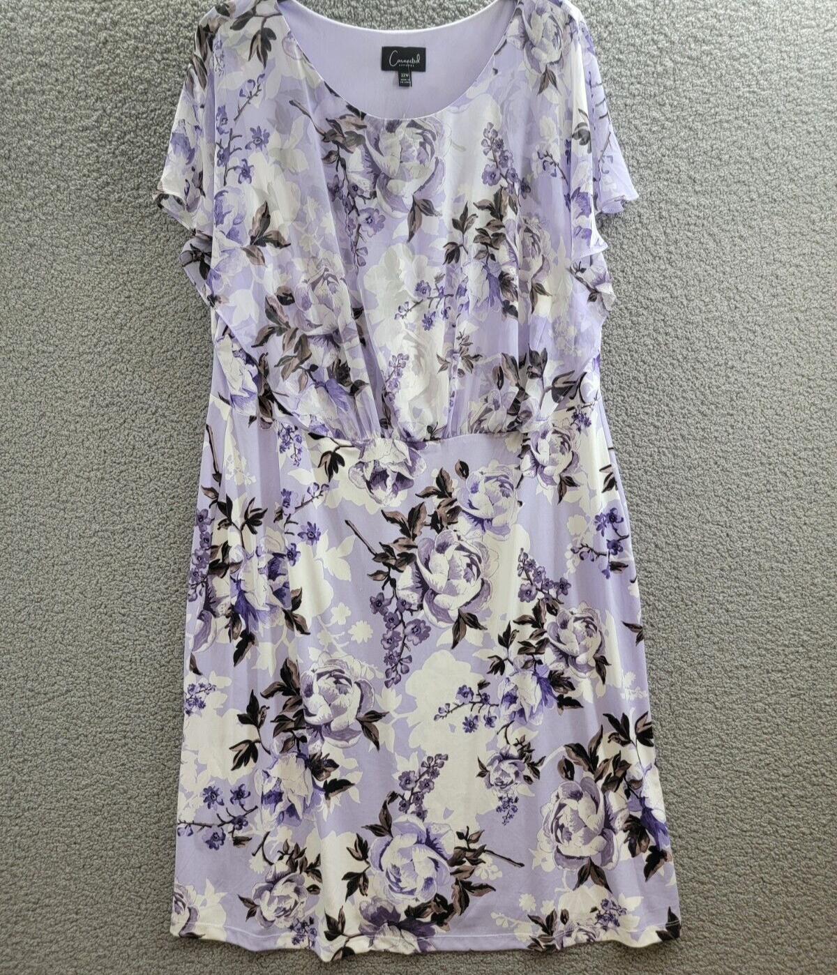 Connected Plus Size Floral-Print Overlay A-Line Dress Women's 22W Light Lavender - Picture 2 of 14
