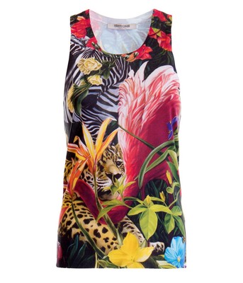 ROBERTO CAVALLI TANK TOP PARADISE FOUND PRINT SILK SLEEVELESS T-SHIRT sz 40 4 US