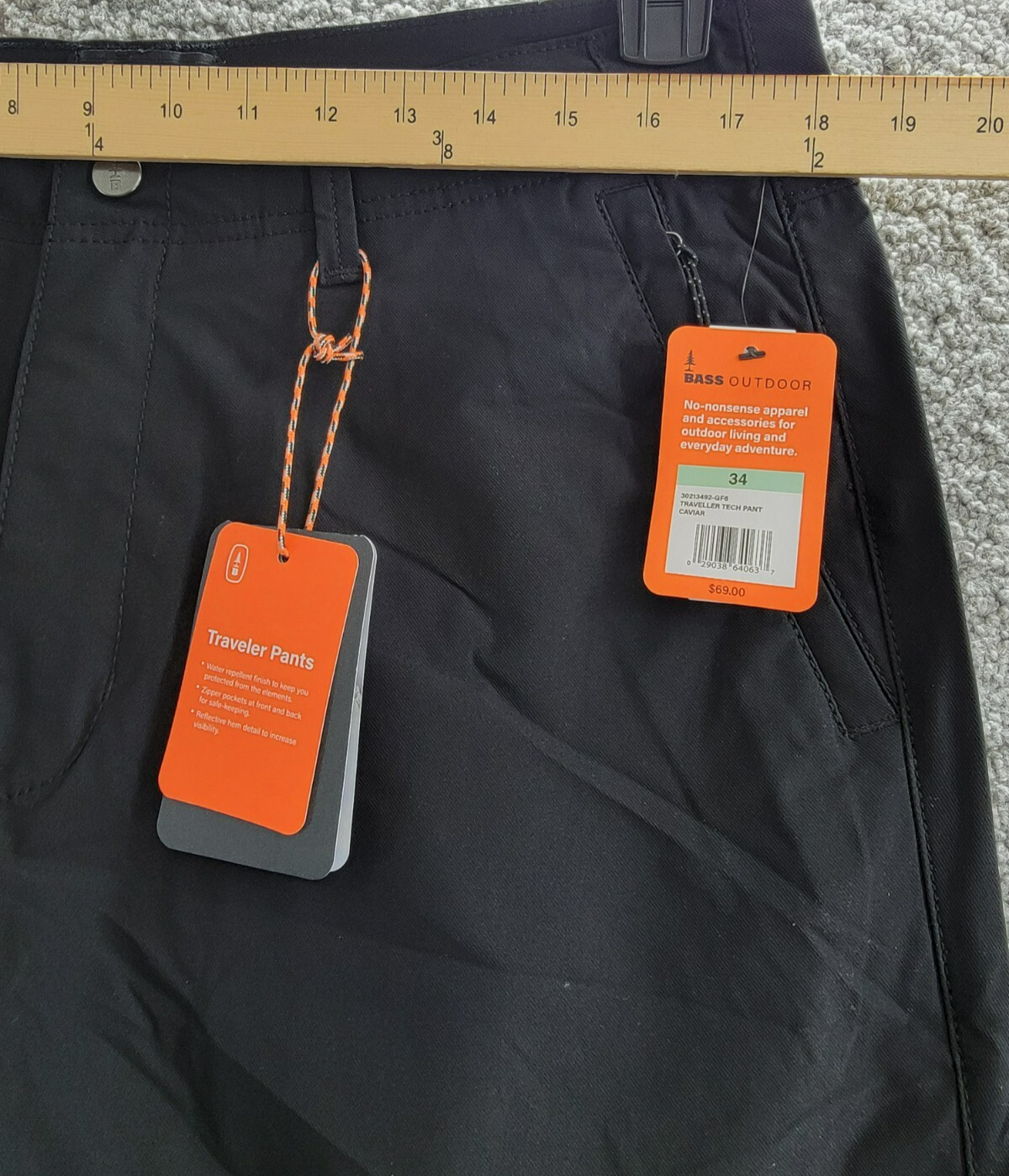 BASS OUTDOOR Straight-Fit Traveler Pants Men's 34 Caviar Button Zip Closure - Picture 5 of 19