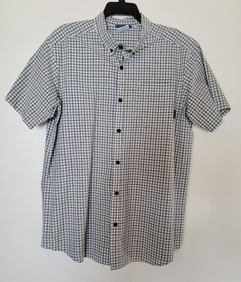 Columbia Shirt Men's Button Up Short Sleeve Plaid Size Large Blue & Yellow