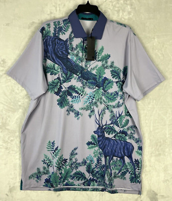 GREYSON Men's Golf Shirt XL Multi ENCHANTED FOREST THISTLE All Over Print Polo