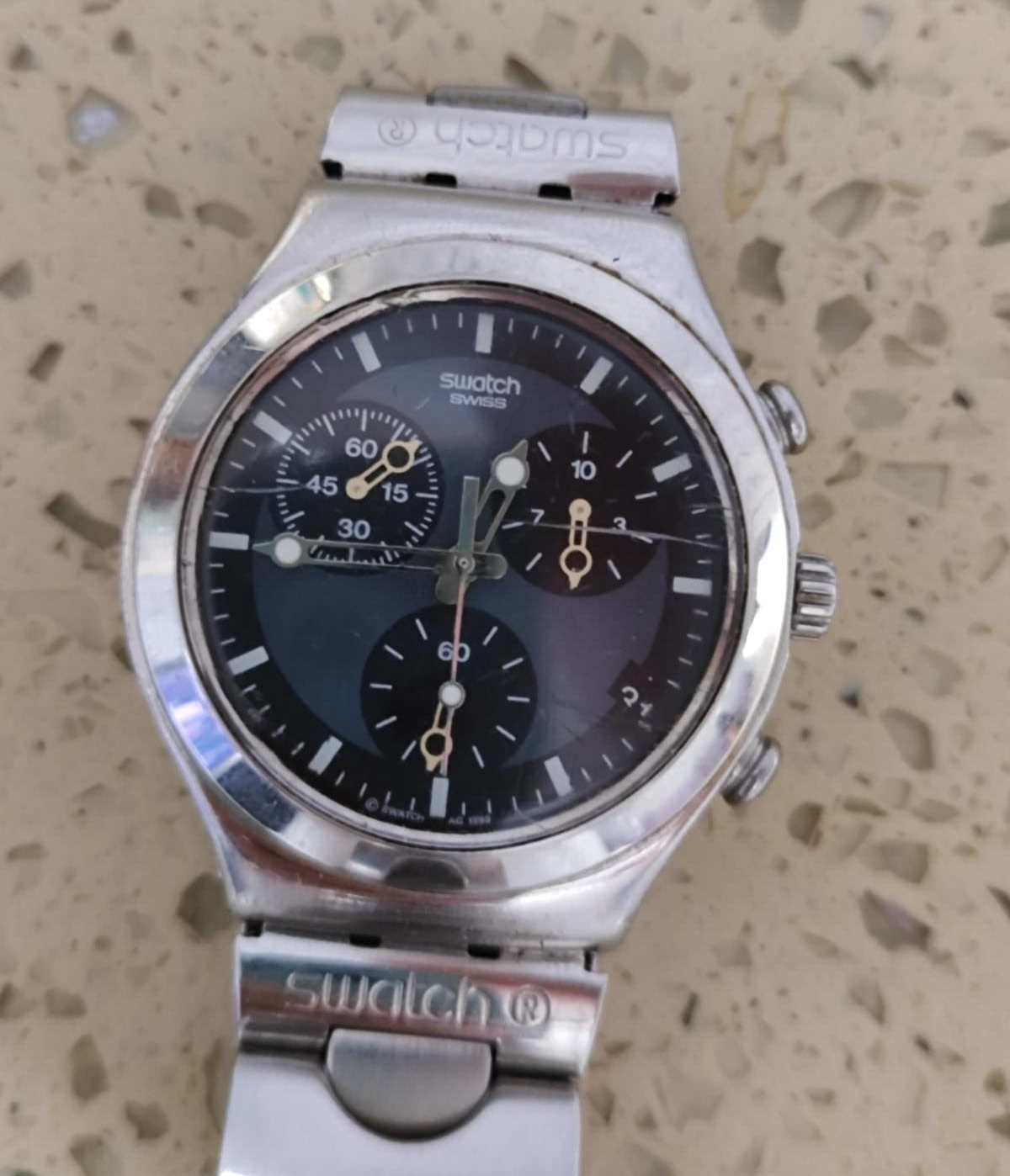 Swatch シルバー クロノグラフ 時計　IRONY AG1999　軽量アルミ Swatch Irony Chrono Stanless Steel AG1999- 40MMUsed -Working